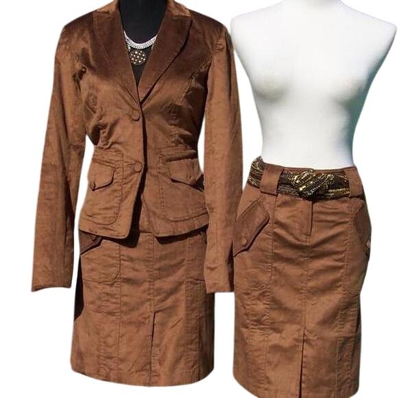 Cache Brown Thin Corduroy Lined Suit Jacket Top New Front Button NWT $178 - Picture 6 of 8